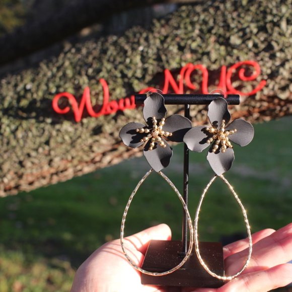 Anthropologie Flower Petals Drop Big Hoop Earrings - Picture 3 of 10